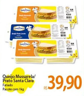 Atacadão Queijo Mussarela/ Prato Santa Clara Fatiado Pacote com 1kg oferta