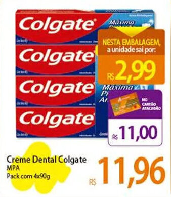 Atacadão Creme Dental Colgate MPA Pack com 4x90g oferta