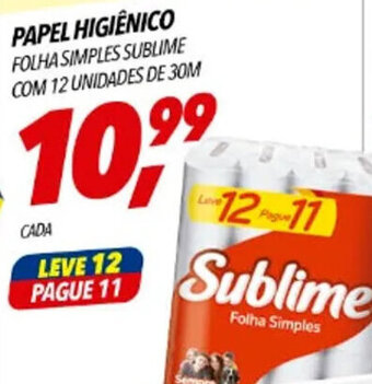 PAPEL HIGIÊNICO FOLHA SIMPLES SUBLIME COM 12 UNIDADES DE 30M