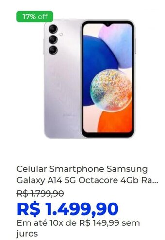 Lojas Havan Celular Smartphone Samsung Galaxy A14 5G Octacore 4Gb Ra... oferta