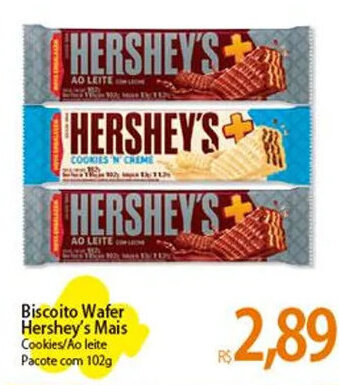 Atacadão Biscoito Wafer Hershey's Mais Cookies/ Áo leite Pacote com 102g oferta
