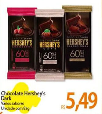 Atacadão Chocolate Hershey's Dark Vários sabores Unidade com 85g oferta