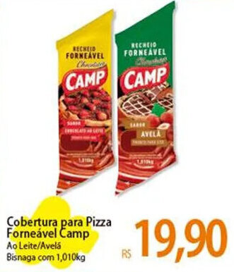 Atacadão Cobertura para Pizza Forneável Camp Ao Leite/Avelá Bisnaga com 1,010kg oferta