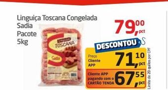 Tenda Atacado Linguiça toscana congelada sadia pacote 5kg oferta
