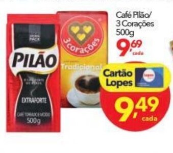 Lopes Supermercados Cafe Pilao / 3 Corações 500g oferta