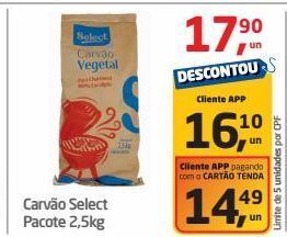 Tenda Atacado Carvão select pacote 2,5kg oferta