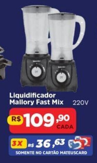 Supermercados Mateus Liquidificador Mallory Fast Mix 220V oferta