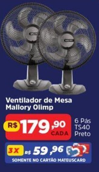 Supermercados Mateus Ventilador de Mesa Mallory Olimp oferta