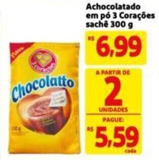 Extra Supermercado Achocolatado em pó 3 Corações sachê 300 g oferta