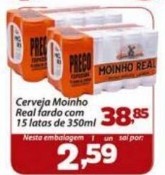 Confiança Supermercados Cerveja Moinho Real fardo com 15 latas de 350ml oferta