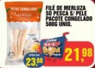 CoopBom FILÉ DE MERLUZA SO PESCA S/PELE PACOTE CONGELADO 500G UNID. oferta