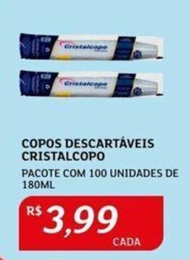 Assaí Atacadista COPOS DESCARTÁVEIS CRISTALCOPO PACOTE COM 100 UNIDADES DE 180ML oferta
