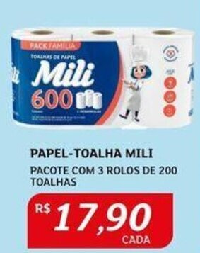 PAPEL-TOALHA MILI PACOTE COM 3 ROLOS DE 200 TOALHAS