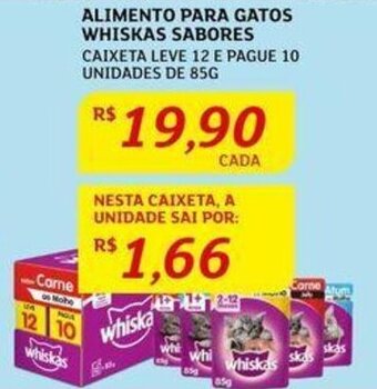 Assaí Atacadista ALIMENTO PARA GATOS WHISKAS SABORES CAIXETA LEVE 12 E PAGUE 10 UNIDADES DE 85G oferta
