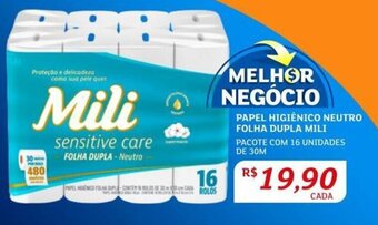 Assaí Atacadista PAPEL HIGIÊNICO NEUTRO FOLHA DUPLA MILI PACOTE COM 16 UNIDADES DE 30M oferta