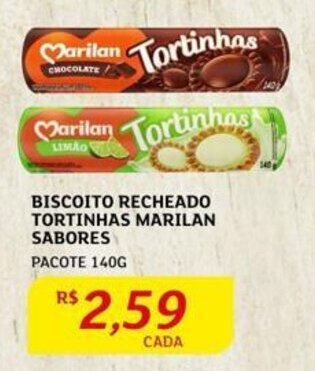 Assaí Atacadista BISCOITO RECHEADO TORTINHAS MARILAN SABORES PACOTE 140G oferta