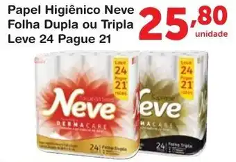 Roldão Papel Higiénico Neve Folha Dupla ou Tripla Leve 24 Pague 21 oferta