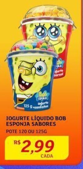 Assaí Atacadista IOGURTE LÍQUIDO BOB ESPONJA SABORES POTE 120 OU 125G oferta