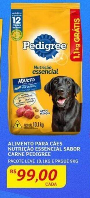 Assaí Atacadista ALIMENTO PARA CÃES NUTRIÇÃO ESSENCIAL SABOR CARNE PEDIGREE PACOTE LEVE 10.1KG E PAGUE 9KG oferta