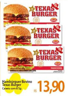 Atacadão Hambúrguer Bovino Texas Burger Caixeta com 672g oferta