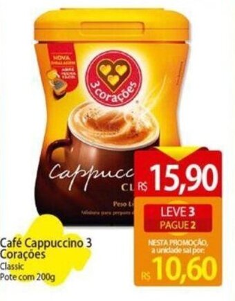 Atacadão Café Cappuccino 3 Corações Classic Pote.com 200g oferta