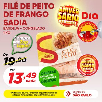 Dia FILÉ DE PEITO DE FRANGO SARIO BANDEJA - CONGELADO 1 KG oferta