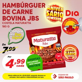 Dia HAMBURGUER DE CARNE BOVINA JBS COSTELA MATURATTA 180G oferta