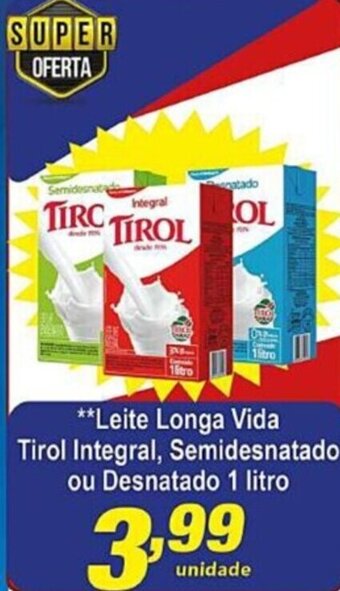 **Leite Longa Vida Tirol Integral, Semidesnatado ou Desnatado 1 litro