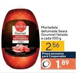 Coop Mortadela defumada Seara Gourmet fatiada a cada 100 g oferta