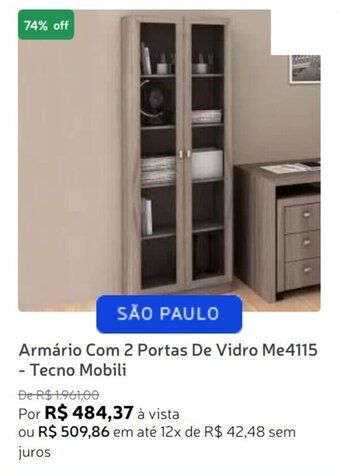 Armário Com 2 Portas De Vidro Me4115 - Tecno Mobili