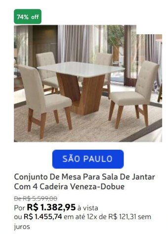Conjunto De Mesa Para Sala De Jantar Com 4 Cadeira Veneza-Dobue