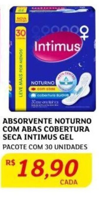 Assaí Atacadista ABSORVENTE NOTURNO COM ABAS COBERTURA SECA INTIMUS GEL PACOTE COM 30 UNIDADES oferta