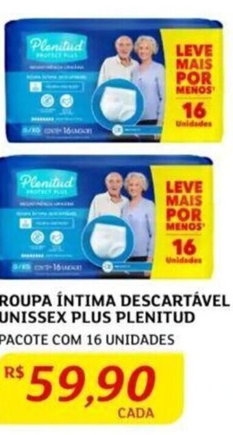 ROUPA ÍNTIMA DESCARTÁVEL UNISSEX PLUS PLENITUD PACOTE COM 16 UNIDADES