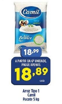Arena Atacado Arroz tipo 1 Camil pacote 5kg oferta