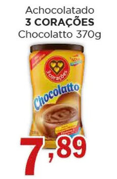 Supermercados Mundial Achocolatado 3 CORAÇÕES Chocolatto 370g oferta