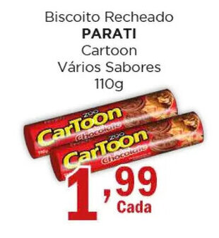 Supermercados Mundial Biscoito Recheado PARATI Cartoon Vários Sabores 110g oferta