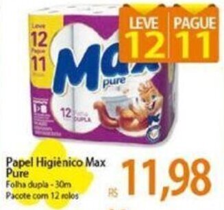 Atacadão Papel Higiênico Max Pure Folha dupla-30m Pacote com 12 rolos oferta