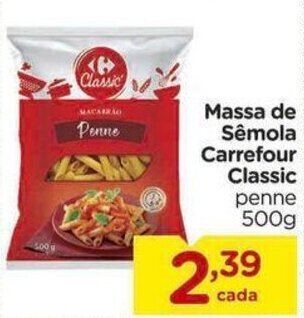 Carrefour Massa de Sêmola Carrefour Classic penne 500g oferta