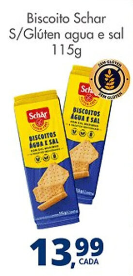 Delta Supermercados Biscoito Schar S/Glúten agua e sal 115g oferta