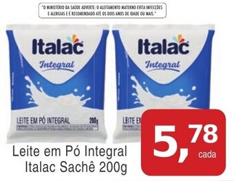Mineirão Atacarejo Leite em Pó Integral Italac Sachê 200g oferta