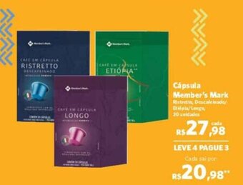 Sam's Club Cápsula Member's Mark Ristretto, Descafeinado/ Etiopia/Longe, 20 unidades oferta
