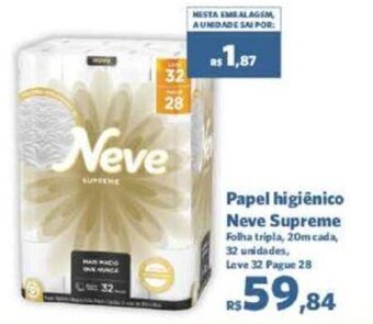 Sam's Club Papel higiênico Neve Supreme Folha tripla, 20m cada, 32 unidades, Leve 32 Pague 28 oferta