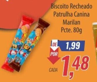 Supermercados BH Biscoito Recheado Patrulha Canina Marilan Pcte. 80g oferta