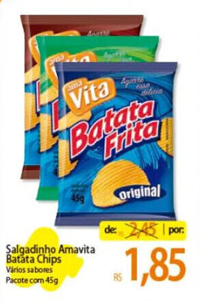 Salgadinho Amavita Batata Chips Vários sabores Pacote com 45g