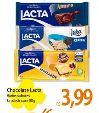 Atacadão Chocolate Lacta Vários sabores Unidade com 80g oferta