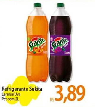 Atacadão Refrigerante Sukita Laranja/Uva Pet com 2L oferta