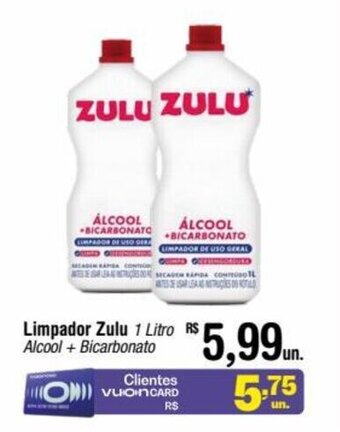 Limpador Zulu 1 Litro R$ Alcool+ Bicarbonato