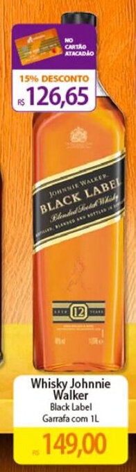 Atacadão Whisky Johnnie Walker Black Label Garrafa com 1L oferta