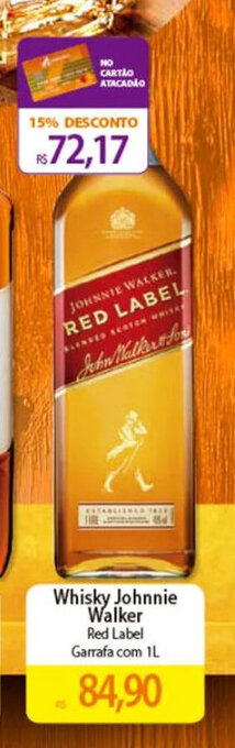 Atacadão Whisky Johnnie Walker Red Label Garrafa com 1L oferta
