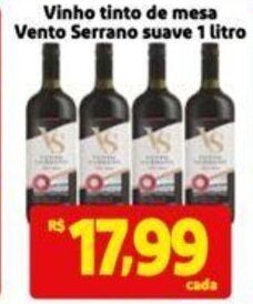 Extra Supermercado Vinho tinto de mesa Vento Serrano suave 1 litro oferta